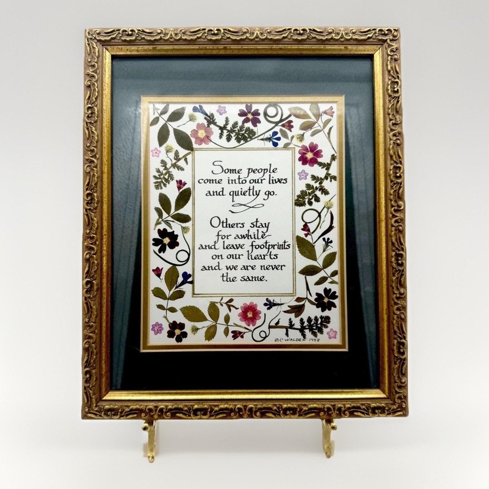 Vintage Framed Floral Quote Print C Walden 1998 Gold Frame Cottage Decor 11"
